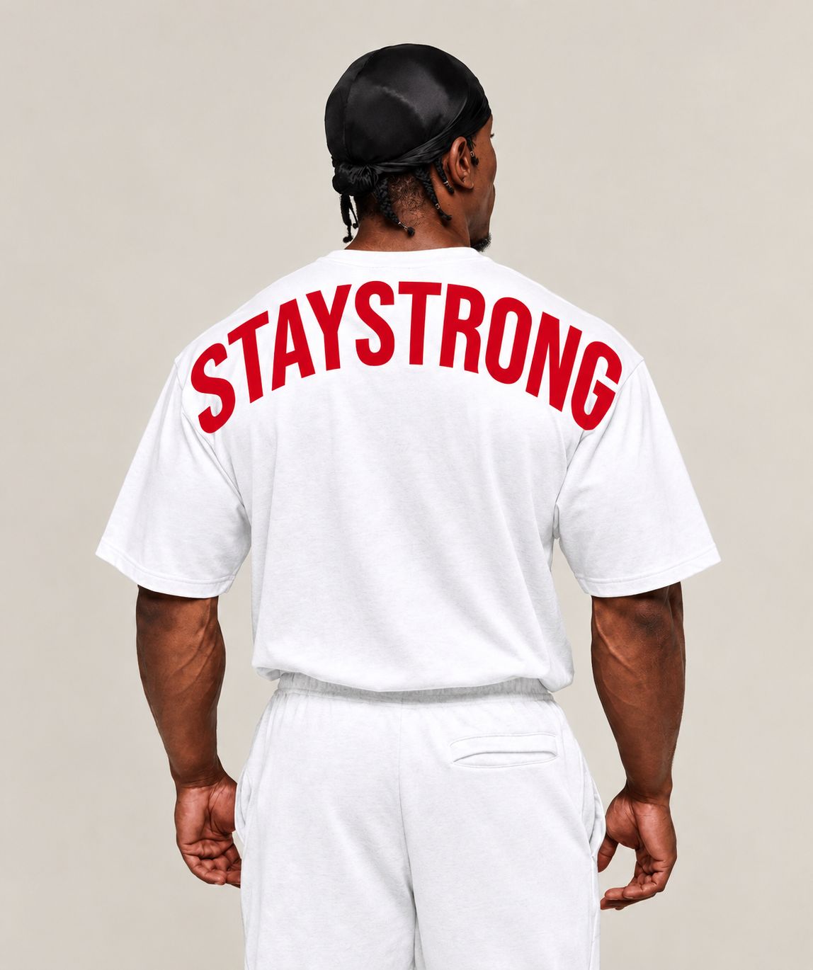 T-Shirt STAYSTRONG Blanc — Logo Rouge (Power Tee)